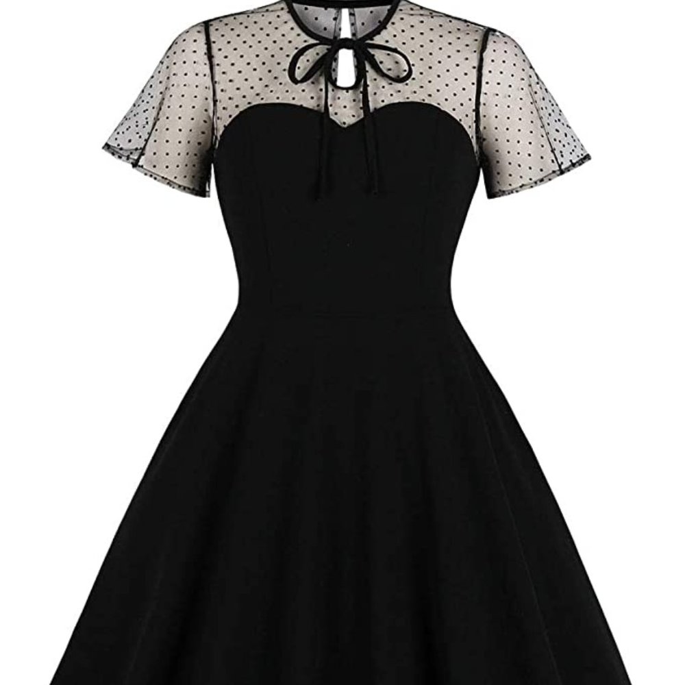 Polka Dots Embroidery Keyhole Tie Vintage Cocktail Dress